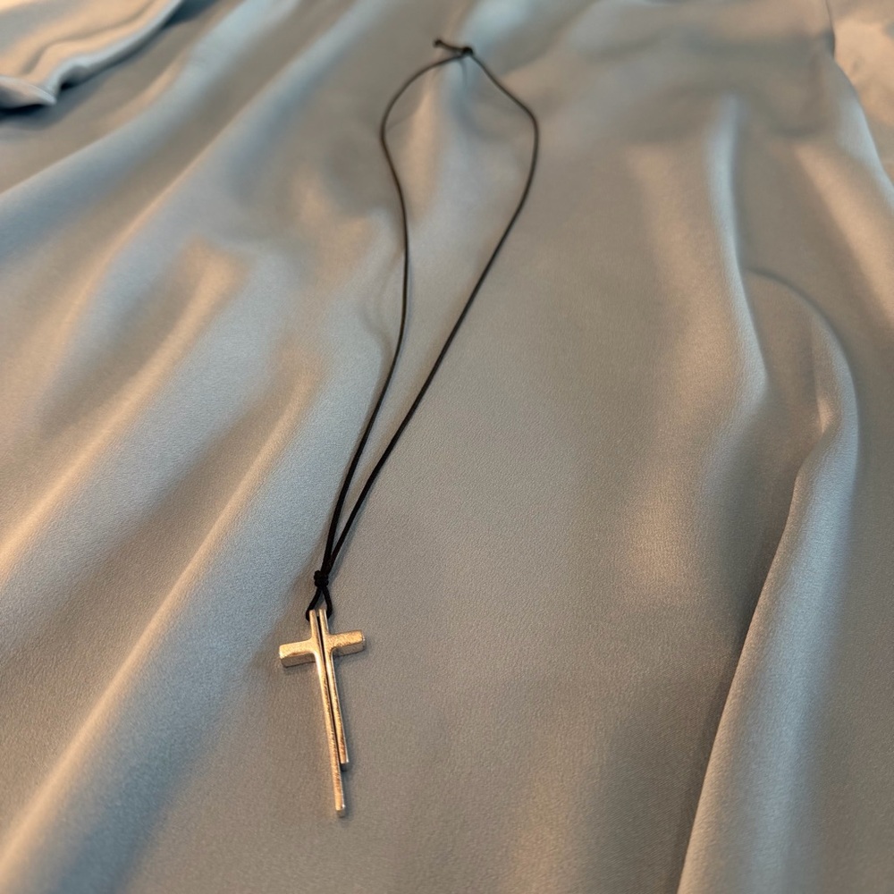 Sterling Silver Cross Pendant Necklace on Black Cord